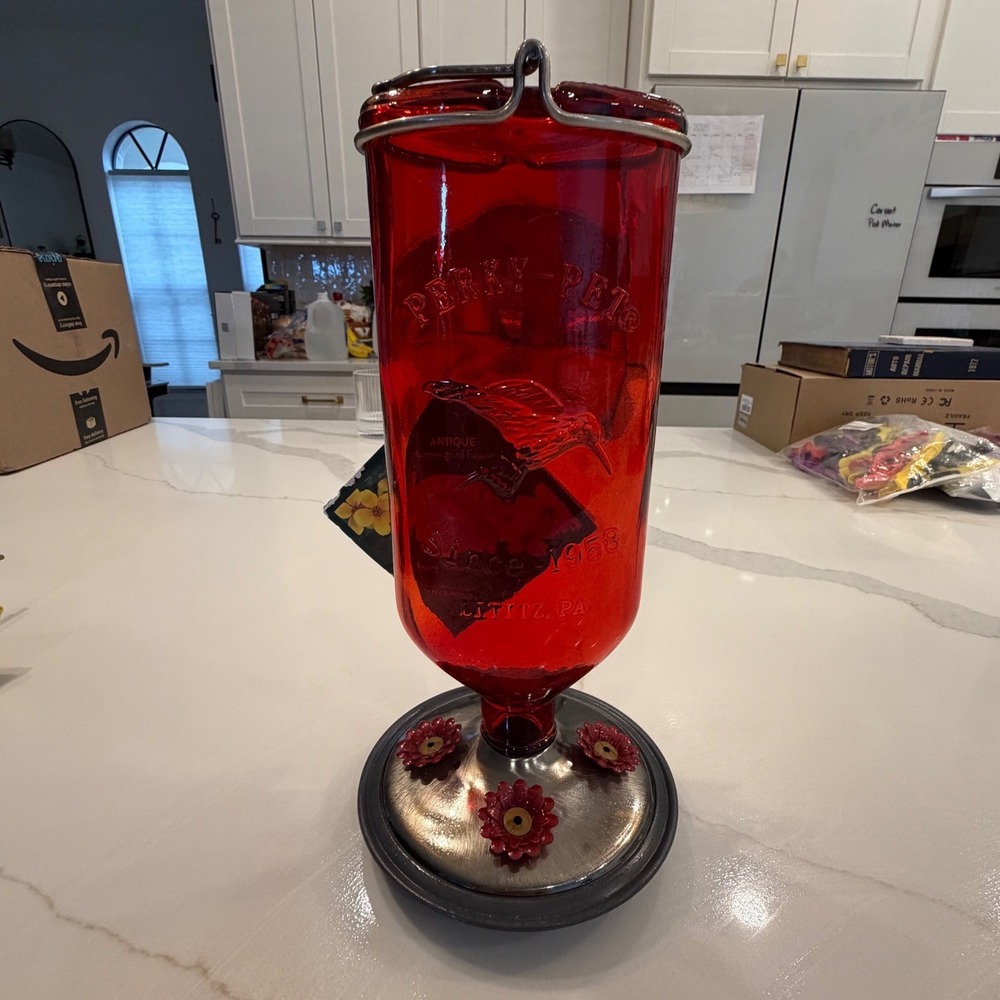Perky-Pet 8109-2 Antique Glass Hummingbird Feeder Ruby Red 24oz Vintage Style
